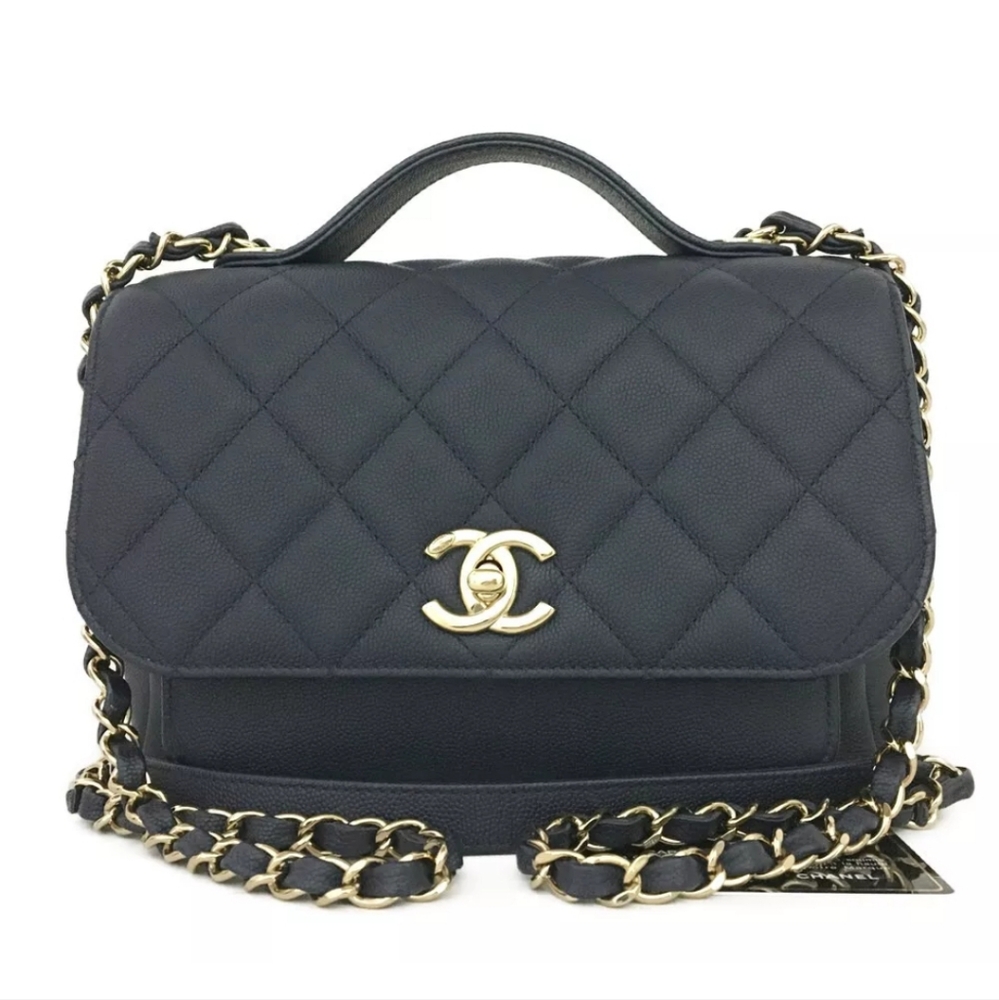 CHANEL Quilted CC Grained Calfskin 2WAY Chain Shoulder Bag Navy blue